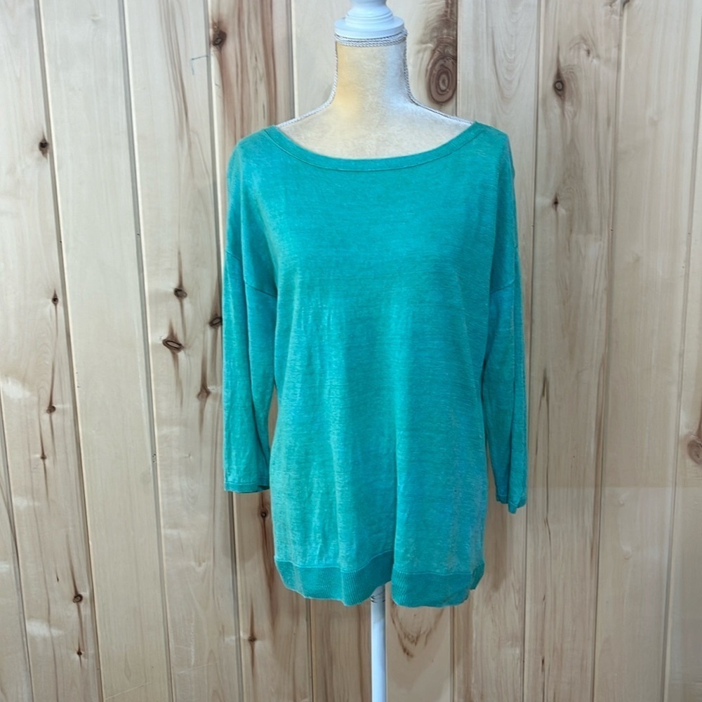 Talbots Green‎ Linen Tie Back Long Sleeve Top Size L